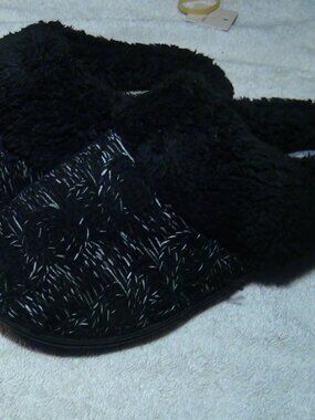 Dluxe by Dearfoams Indoor/Outdoor Slippers Womens L 9/10 Charcoal Memory Foam